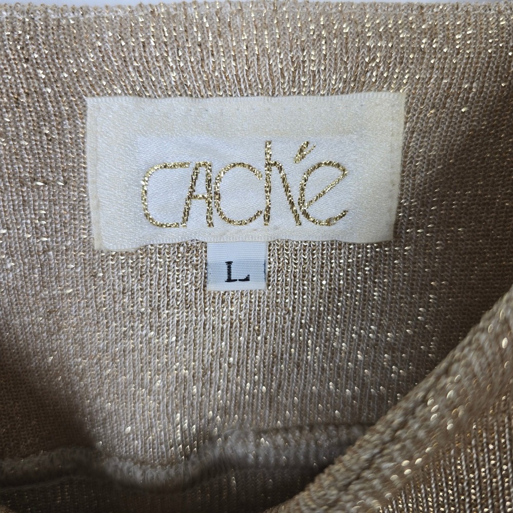 Cache Gold Sparkle Knit Tank Top Spaghetti Strap Women's L Y2K - Picture 3 of 4